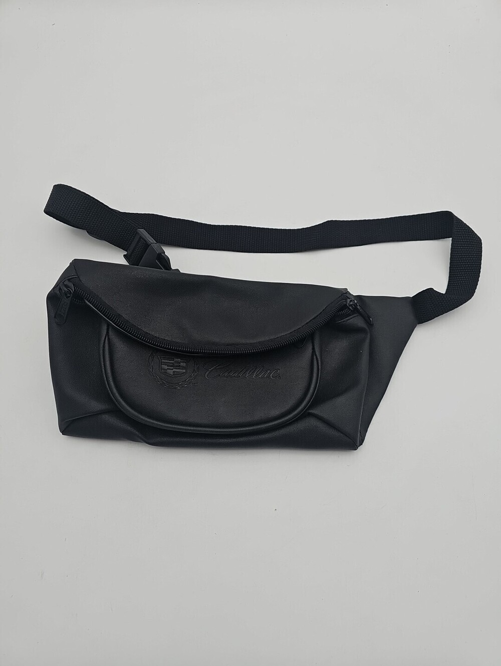 Cadillac Fanny Pack Waist Bag Black Faux Leather Shield Crest & Logo 1990's